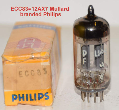 (!!!!!) (Best Value Single) 12AX7=ECC83 Mullard UK branded Philips ribbed plates NOS 1964 smeared printing (1.7/1.4ma) (163 series) (Highest mA and Gm)