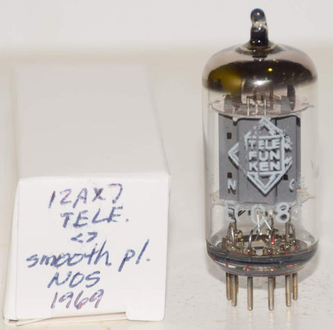(!!!!!) (Recommended Single) ECC83=12AX7 Telefunken Germany <> bottom smooth plates NOS 1969 (1.1/1.0ma and Gm=1700/1600) 1-3% section balance