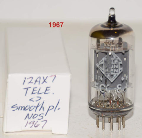 (!!!!!) (Best Single 1967) 12AX7=ECC83 Telefunken Germany <> bottom smooth plates NOS 1967 partially faded printing (1.2/1.5ma and Gm=1600/1800) (EAR, Manley, AKG)