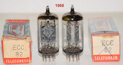 (!!!!!) (BEST PAIR #1) 12AU7=ECC82 Telefunken Germany smooth plates NOS 1968 fair printing (9.0/9.8ma and 10/8.8ma) (Same Gm) 1-3% matched