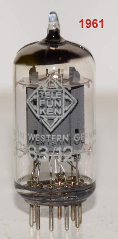 (!!!) (BEST VALUE) 12AX7=ECC83 Telefunken Germany <> bottom smooth plates used/good 1961 good printing (Gm=1400/1400) (0.9/0.9ma) 1% section balance