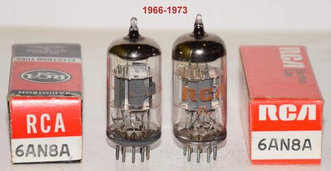 (!!!!) (BEST PAIR #2) 6AN8A RCA NOS 1966-1973 (15.6/16.5ma and 15.6/13.4ma) (close Gm)