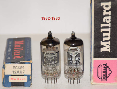 (!!!!) (Best Pair #1) 12AU7=ECC82 Mullard UK shield logo NOS 1962-1963 (Gf1 series) (9.2/10.2ma and 9.4/9.8ma) (smooth rich sound)