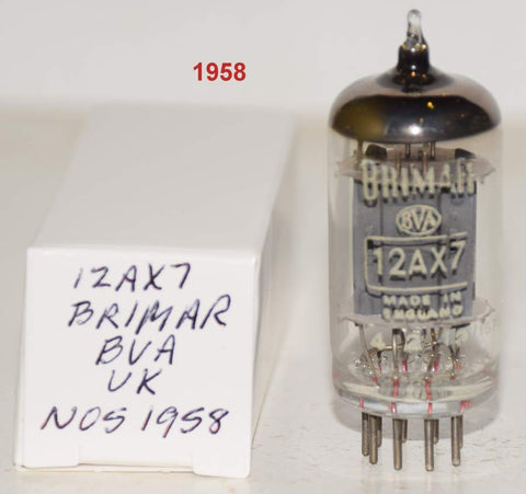 (!!!!) (Best Single) 12AX7 Brimar BVA England narrow tall ribbed plates NOS 1958 large 