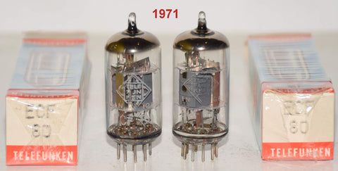 (!!!!!) (Best Pair #2) ECF80=6BL8 Telefunken Germany <> bottom NOS 1971 (14/9ma and 12.0/8.2ma) (best sound) (McIntosh, Allnic)