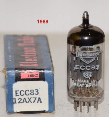 (!!!!) (Best Single 1969) 12AX7=ECC83 Mullard UK ribbed plates NOS 1969 (163 Series) (1.2/1.6ma and Gm=1600/1900)