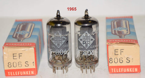 (!!!!!) (Best Overall Pair) EF806S=EF86 Telefunken Germany <> bottom NOS 1965 (4.0mA and 3.9ma) (Same Gm) (Neumann U67, Shindo, Lawson)
