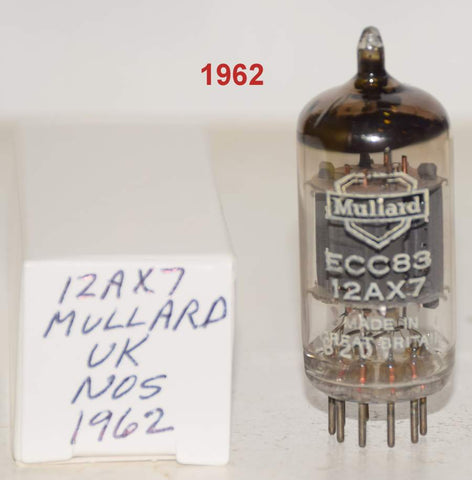 (!!!!!) (Best Mullard 1962) 12AX7=ECC83 Mullard UK BVA ribbed plates NOS copper grid posts 1962 (1.1/1.1ma) (same Gm) 1% section balance
