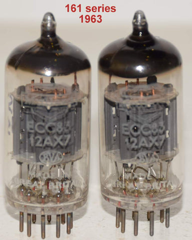 (!!!!!) (Best Pair #1) ECC83=12AX7 Mullard BVA UK ribbed plates NOS 1963 (161 series) (1.0/1.2ma and 1.0/1.0ma) (sweet sound) (rare)
