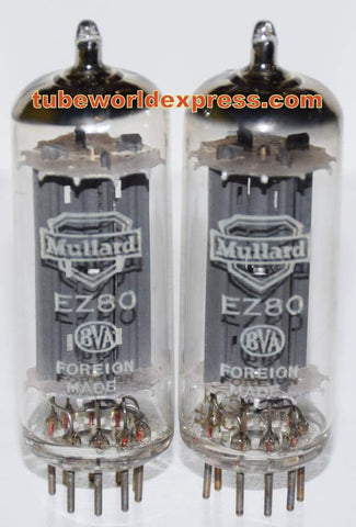 (!!) (Best Mullard Pair) EZ80=6V4 Mullard La Radiotechnique Chartres plant France NOS 