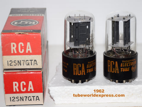 (!!) (Recommended Pair) 12SN7GTA RCA black plates NOS 1962 (8.6/10.6mA and 8.6/9.8mA)