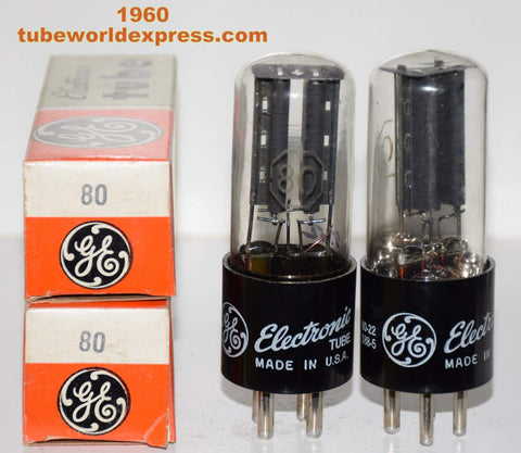(!!) (Recommended Pair) 80 GE GT-shape NOS 1960 (56/40 and 62/40 x 2 tubes)
