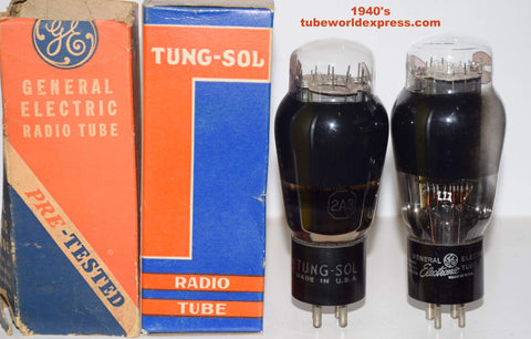 (!!!!) (BEST PAIR) 2A3 Tungsol coated glass (1 tube) rebranded GE NOS parallel black ribbed plates mid 1940's same build (114ma and 116ma) (sound fantastic)
