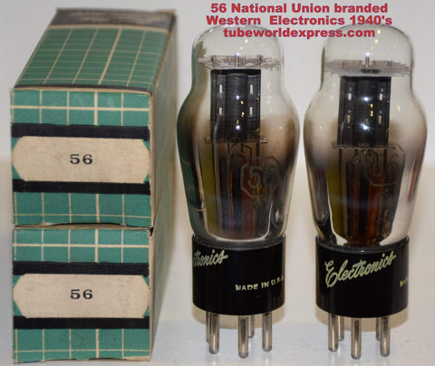 (!!!) (Recommended Pair) 56 National Union rebranded Western Electronics NOS 1940's (5.1ma and 5.2ma)