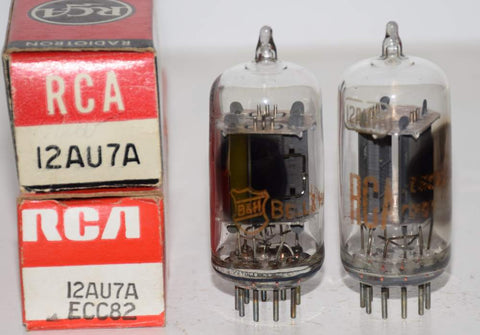 (!!!) (BEST VALUE PAIR) 12AU7A RCA Bell and Howell and RCA clear top used/good 1960's (8.4/9.0ma and 8.0/8.6ma)