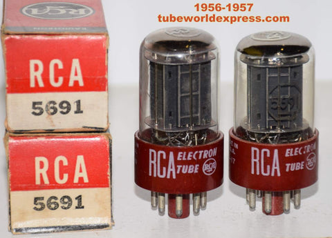 (!!!!!) (Best Pair) 5691 RCA red base black plates NOS 1956-1957 (2.2/2.3ma and 2.1/2.4ma)