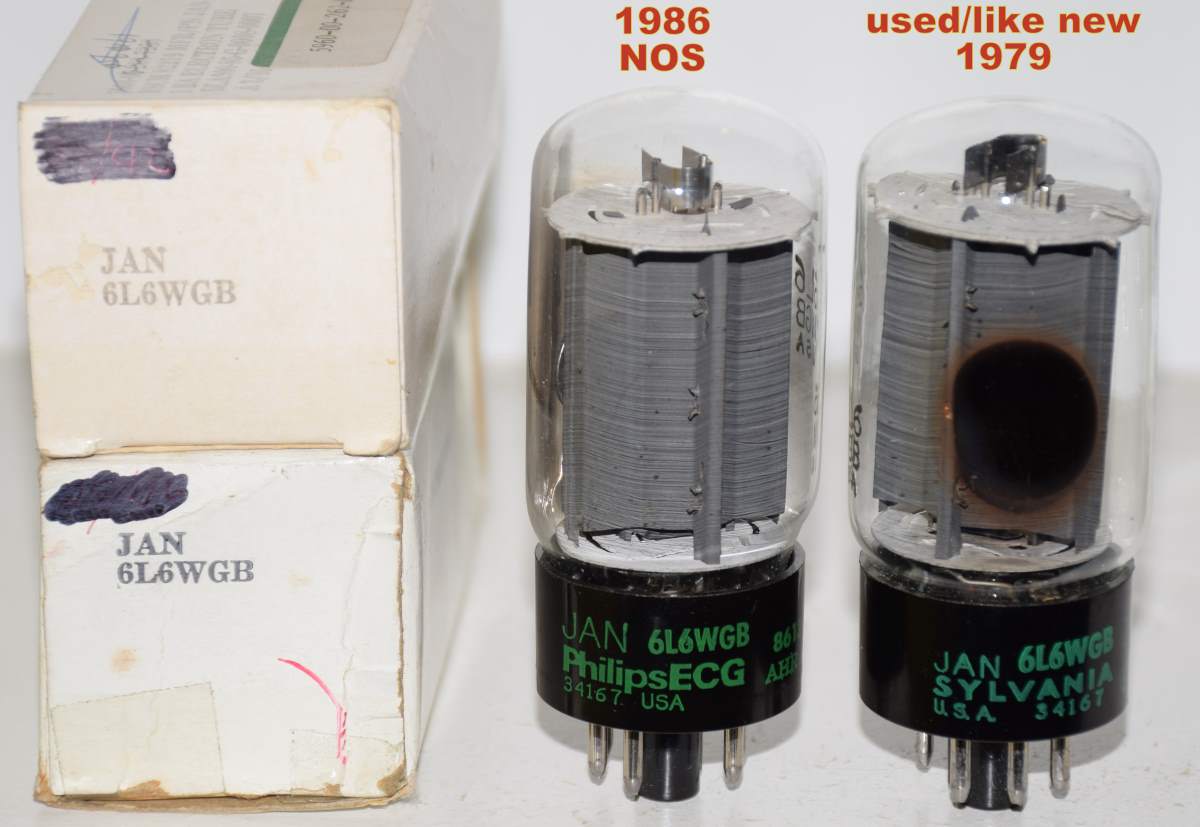 (!!!!) (Good Value Pair) 6L6WGB=5881 Sylvania and Philips JAN black base  1979-1986 (72ma and 73.4ma)