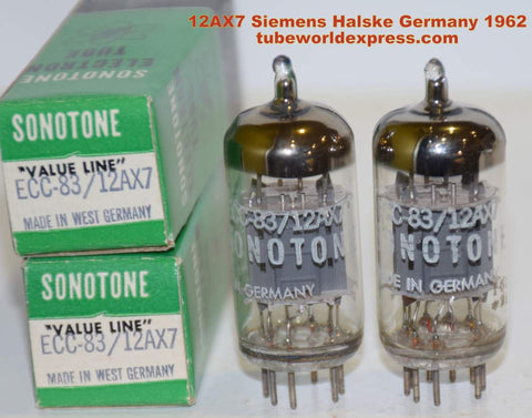 (!!!!!) (BEST PHONO PAIR) ECC83=12AX7 Siemens Halske Germany branded SONOTONE NOS 1962 (1.5/1.5ma and 1.4/1.5ma) 1-2% matched (Aesthetix, EAR, Lamm, VTL, Jadis, Nagra)