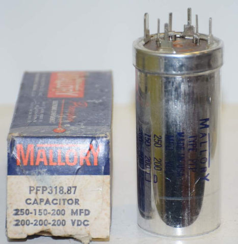 250uf/200V, 150uf/200V, 150uf/200VDC Mallory pc mount cap NOS (3