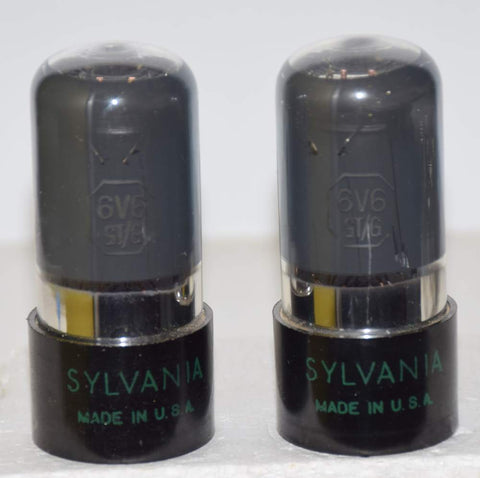 (!!!!) (Best Value Pair) 6V6GT Sylvania green leaf coated glass low hours/like new 1940's in white boxes (44.6ma and 45ma)
