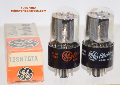 (!!!) (Good Value Pair) 12SN7GTA GE NOS and like new 1960-1961 (6.5/8.2mA and 6.5/8.8mA) (same Gm)