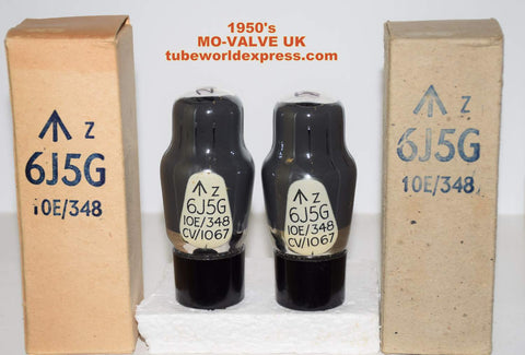(!!!!) (Recommended Pair) CV1067=6J5G GEC (M-O Valve) UK coated glass NOS 1950's (8.0ma and 8.0ma) 1% matched