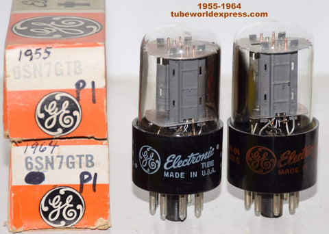 (!!!!!) (Best Value Pair) 6SN7GTB GE NOS 1955-1964 same build (6.1/6.5ma and 6.0/6.3ma)