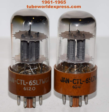 (!!!!!) (Recommended Pair) JAN-CTL6SL7WGT Tungsol NOS brown base gray ribbed plates 1961-1965 (2.1/2.2ma and 2.1/2.3ma) (low noise - very smooth sound) (phono grade)