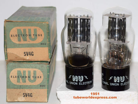 (!!!!) (BEST OVERALL PAIR) 5V4G National Union NOS 1951 same date codes (58/40 and 58/40 x 2 tubes) 1% matched