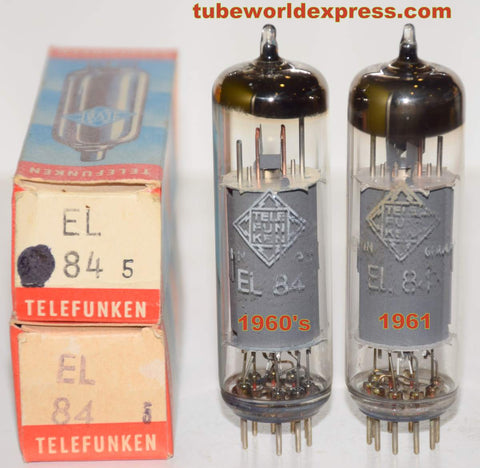 (!!!!!) (Recommended Pair) EL84 Telefunken Germany <> bottom test like new 1960's (53ma and 57.4ma)