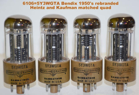 (!!!!) (Best Overall Quad) 6106 Bendix 1950's rebranded 5Y3WGTA Heintz & Kaufman NOS (matched quad) 1-2% matched