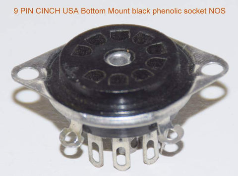9 pin CINCH USA bottom mount black phenolic sockets NOS (0 in stock)