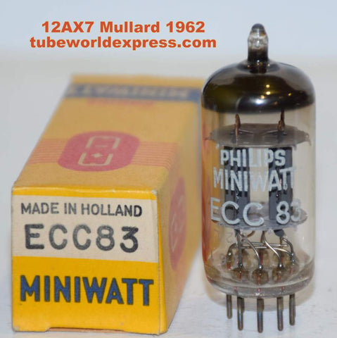 (!!!!) (Slightly microphonic single) 12AX7=ECC83 Mullard UK branded Philips ribbed plates NOS 1962 (161 Series) (1.0/1.2ma and Gm=1600/1650)