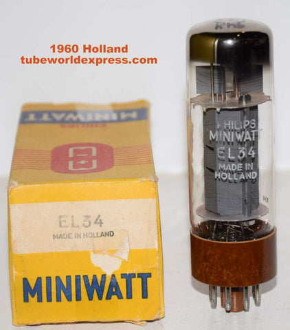 (!!!) (Best Holland Single 1960) EL34 Philips Miniwatt Holland brown base NOS 1960 (94.4ma)
