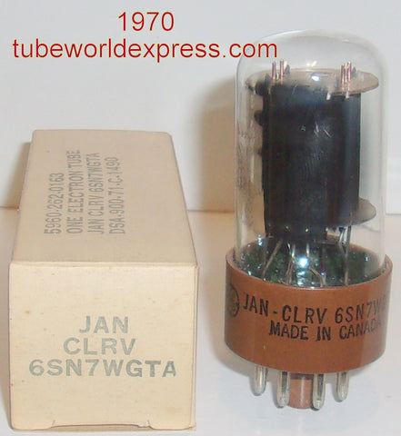 (!!!) (#1 6SN7WGTA) JAN-CLRV-6SN7WGTA GE Canada brown base NOS 1970 tilted glass (7.6/7.6ma) 1% section balance