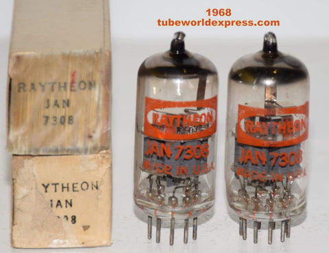 (!!!!) (Recommended Pair) 7308 Raytheon JAN NOS 1968 (12.7/16.7ma and 14.2/16.6ma)