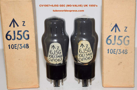 (!!!!) (Recommended Pair) CV1067=6J5G GEC (M-O Valve) UK coated glass NOS 1950's (7.2ma and 7.2ma) 1-2% matched