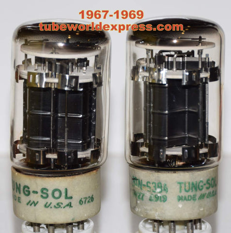(!!) (Good Value Pair) 6384 Tungsol used/good 1967-1969 same build, 1 tube has slightly tilted glass (59.5ma and 60ma)