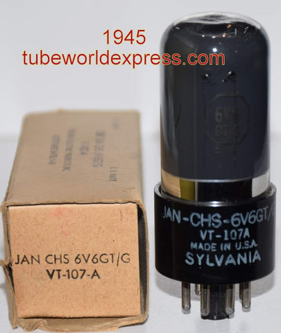 (!!) (~ Recommended ~) VT-107A=JAN-CHS-6V6GT Sylvania black plate / gray coated glass NOS 1945 (35ma)