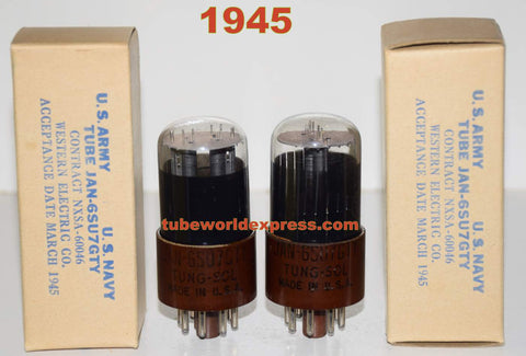 6.29.21 (!!!!) (Best Pair from 1945 - rare) JAN-6SU7GTY=6188 Tungsol round black plates coated glass 1945 (3.0/3.1ma and 3.1/3.1ma) 1% matched (BEST 6SL7GT substitute) (superior to VT-229)