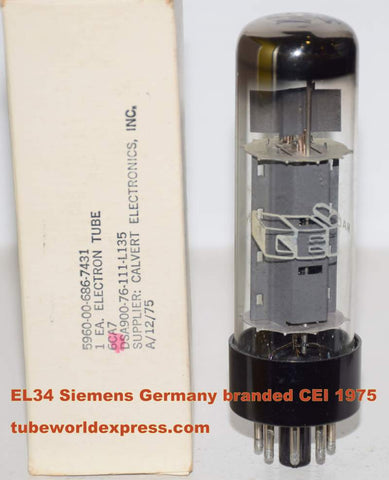 6CA7=EL34 Siemens Germany skinny bottle branded CEI NOS 1975 (85ma)