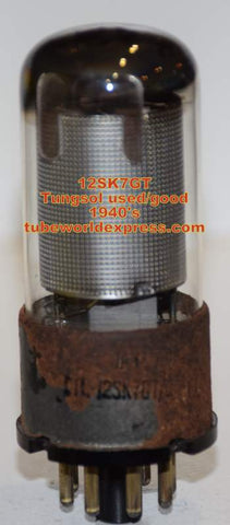 12SK7GT Tungsol used/tests like new 1940's, 50% of base is rusted/tarnished (8.6ma)