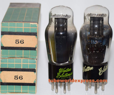 (!!) (#3 56 Sylvania Pair) 56 Sylvania black plate NOS 1940's branded Western Electronics 1940's one tube has slightly tilted glass (5.2ma and 5.5ma)