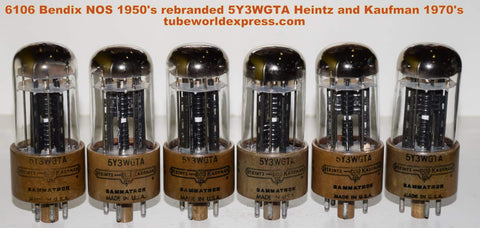 (!!!) (Set of 6) 6106 Bendix 1950's NOS rebranded 5Y3WGTA Heintz & Kaufman in 1970's (Set of 6 = 3 pairs)