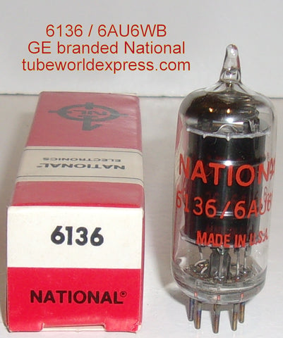 6136=6AU6WB GE black plate 1960's branded National NOS (6.6ma)