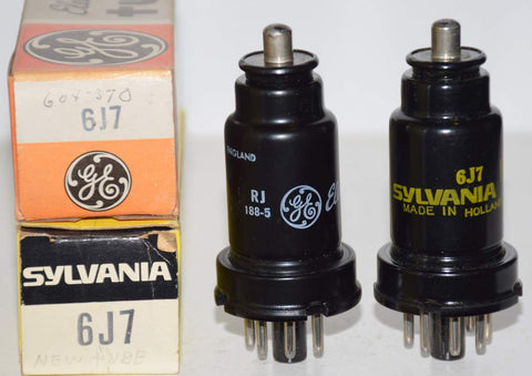 (!!) (Recommended Pair) 6J7 GE and Sylvania made in Holland and England NOS same build 1970's (1.8ma and 2.0ma)