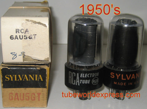 6AU5GT RCA black plates NOS 1950's (1 pair: 54ma and 53ma)