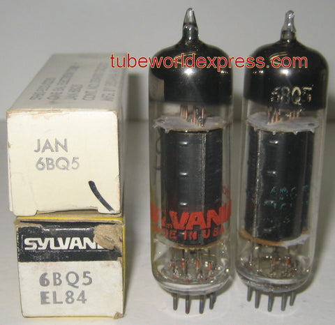 (!) (Recommended Sylvania Pair) 6BQ5 Sylvania black plate 1960's and 1973 (68ma and 62.5ma) (recommended for FIXED-BIAS amp only due to high current)