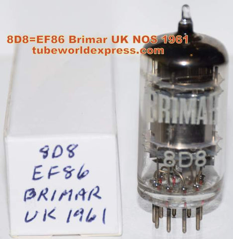 (!!!!) (Best Single) 8D8=EF86 Brimar UK quad mica NOS 1961 era (3.5ma) (rare low noise EF86 by Brimar)