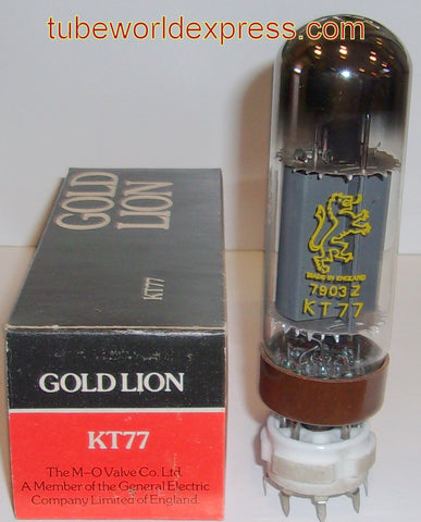 (!) (#1 KT77 Gold Lion single) KT77 Gold Lion by M-O Valve UK brown base NOS (7903=1979) (113.6ma) (Gm=13,100)